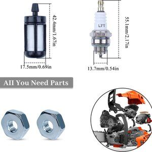 L7T Spark Plug Fuel Filter w/ 2pc Bar Nuts Chainsaw Replacement Part